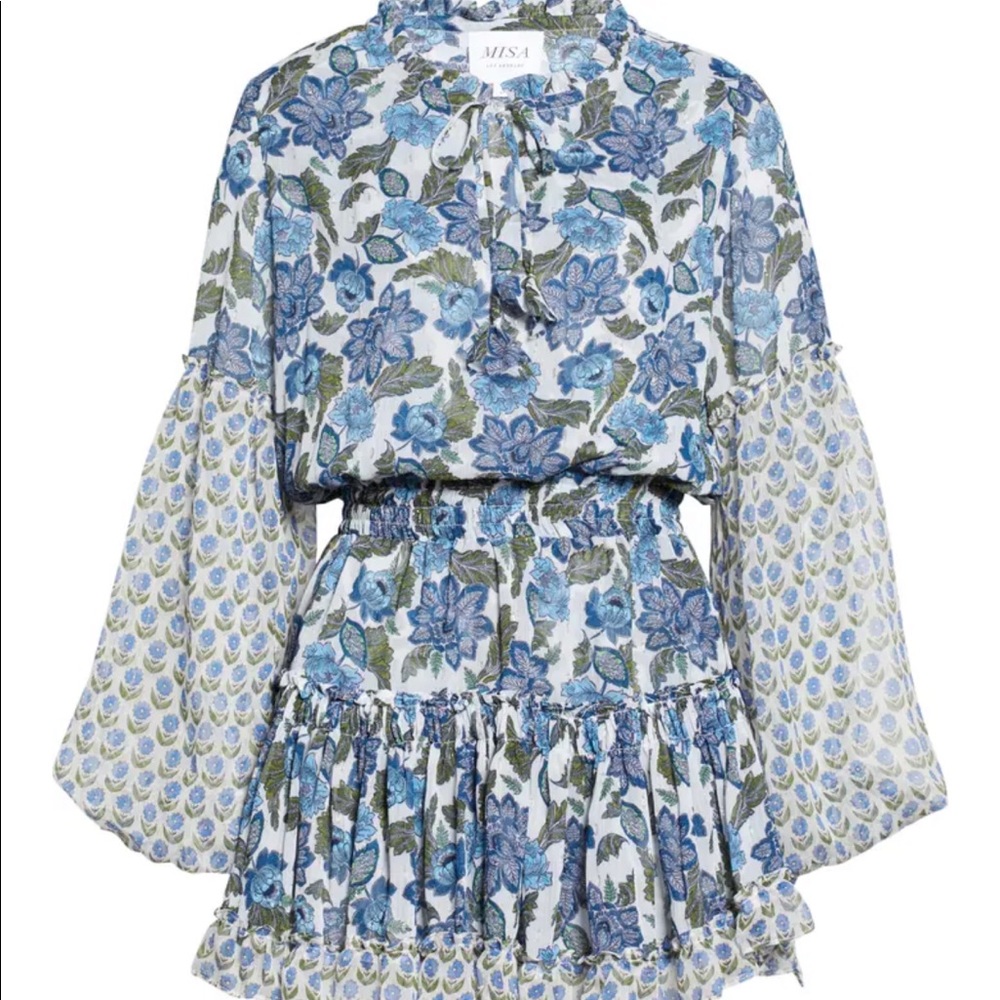 MISA LOS ANGELES Elisabetta Ruffle Long Sleeve Minidress